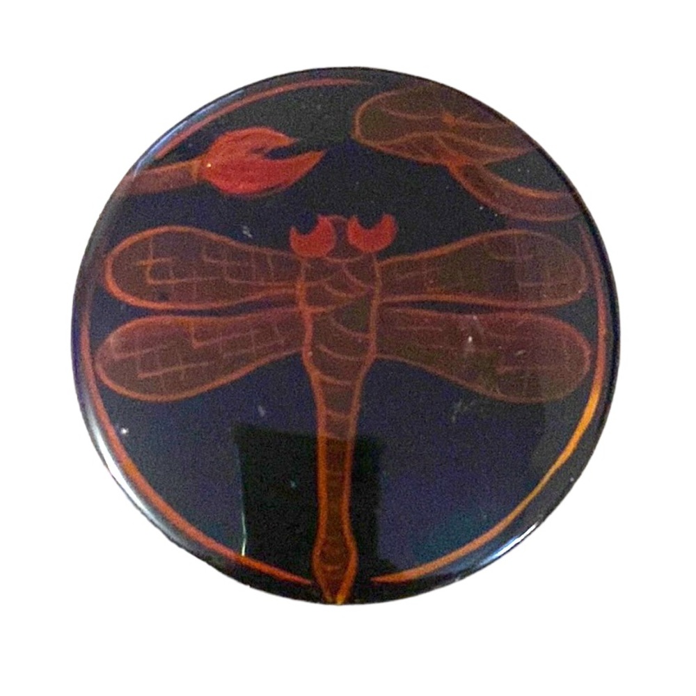 PIER 1 IMPORTS Vintage Cloisonné-like Round Dragonfly Box with Red Velvet Lining